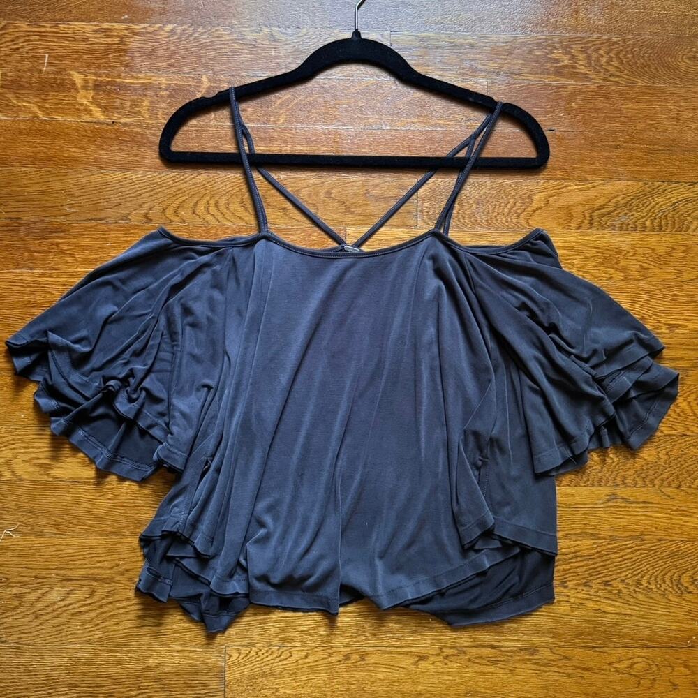 Free People Draped Off the Shoulder top Charcoal